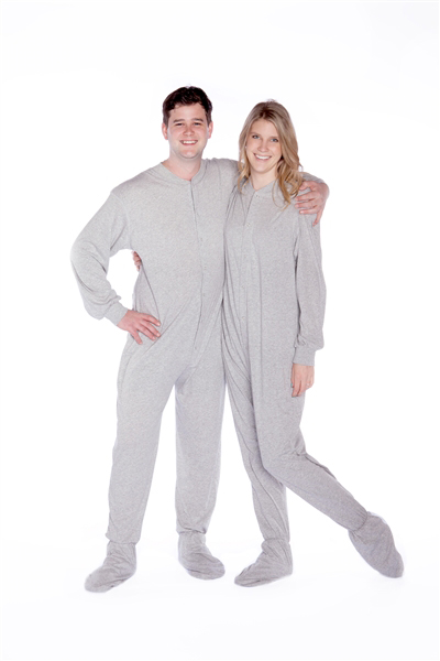 Jersey Knit Adult Onesie Footed Pajamas in Heather Gray Big Feet